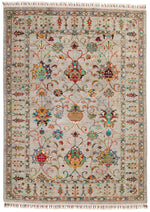 5x7 Light Gray and Multicolor Turkish Tribal Rug