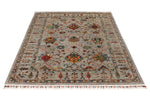 5x7 Light Gray and Multicolor Turkish Tribal Rug