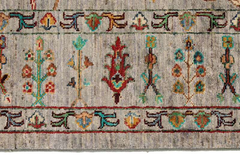 5x7 Light Gray and Multicolor Turkish Tribal Rug