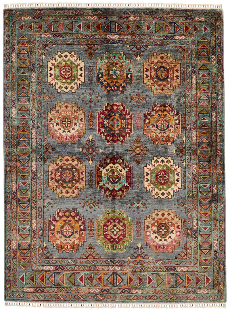 5x7 Gray and Brown Turkish Tribal Rug