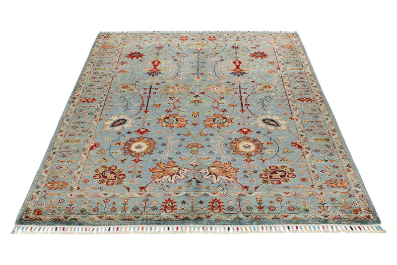 5x7 Gray and Multicolor Turkish Tribal Rug