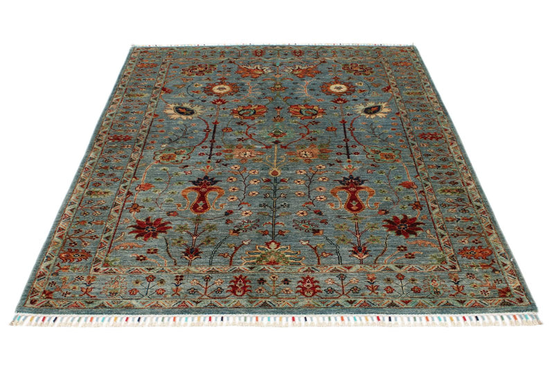 5x7 Gray and Multicolor Turkish Tribal Rug