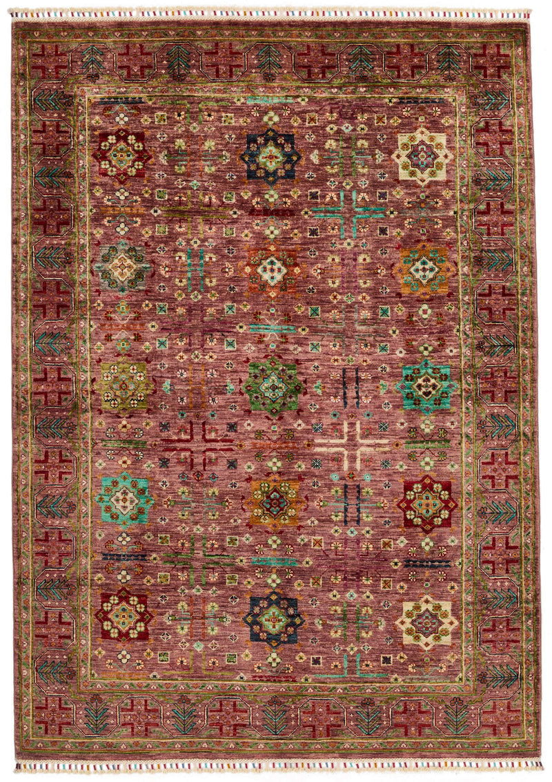 5x7 Pink and Red Turkish Tribal Rug