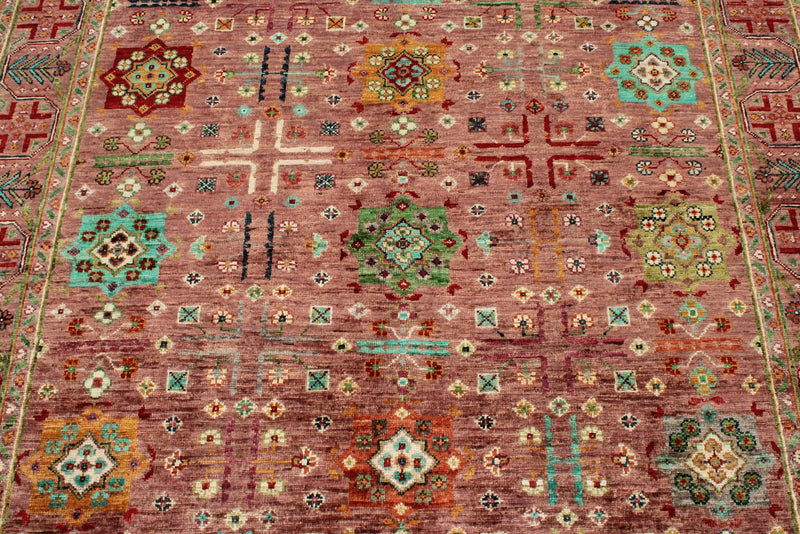 5x7 Pink and Red Turkish Tribal Rug