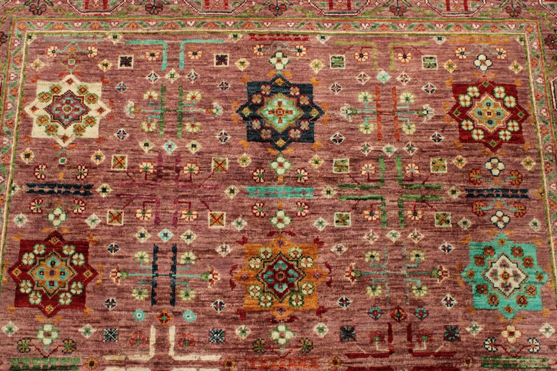 5x7 Pink and Red Turkish Tribal Rug