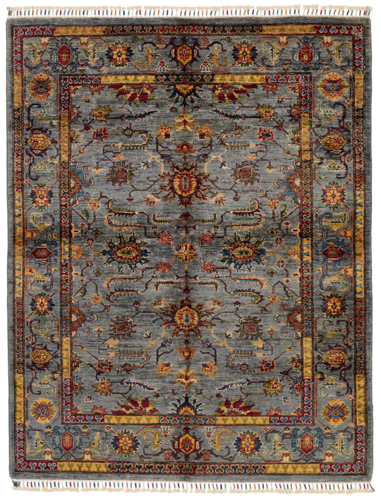 5x6 Gray and Multicolor Turkish Tribal Rug
