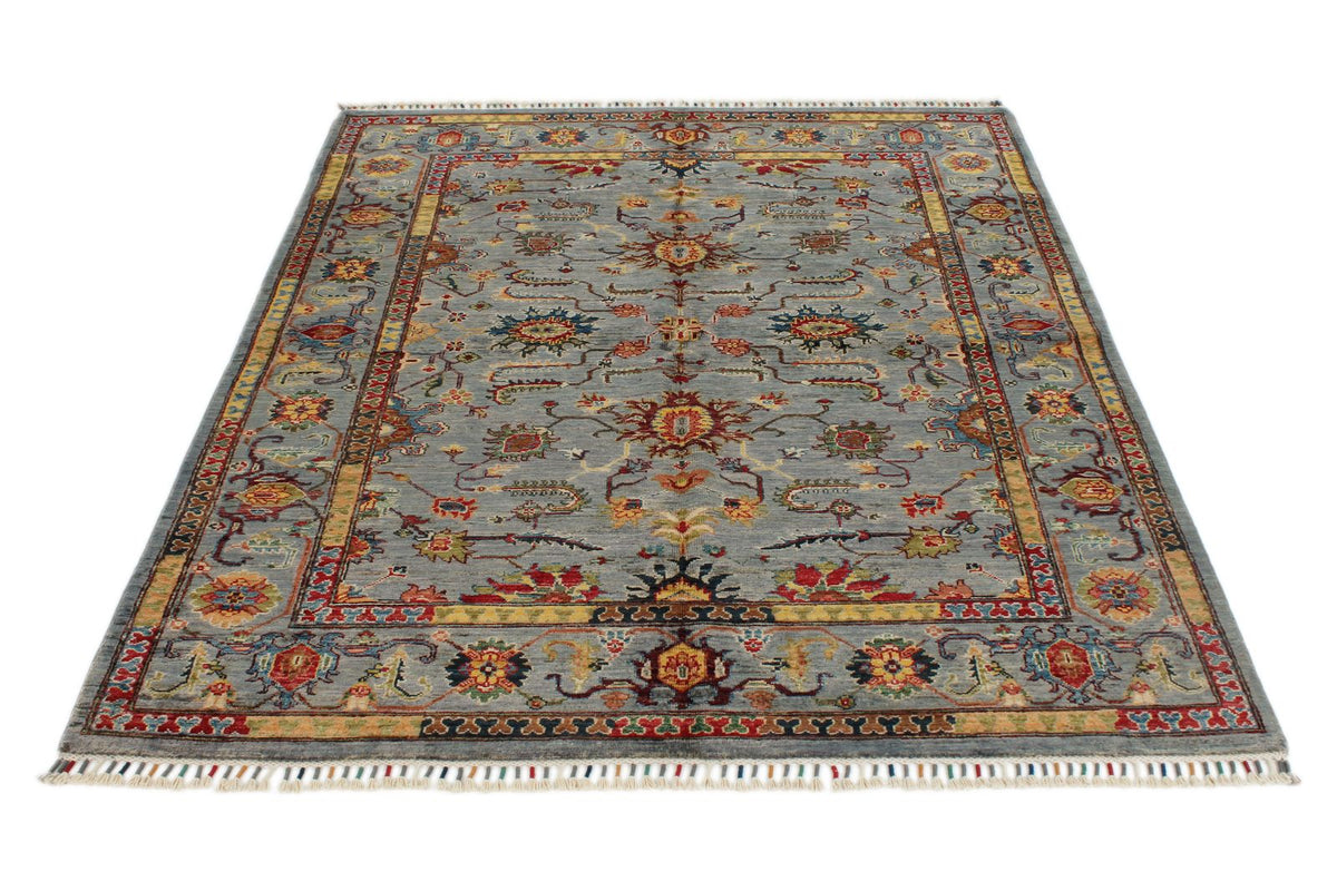 5x6 Gray and Multicolor Turkish Tribal Rug