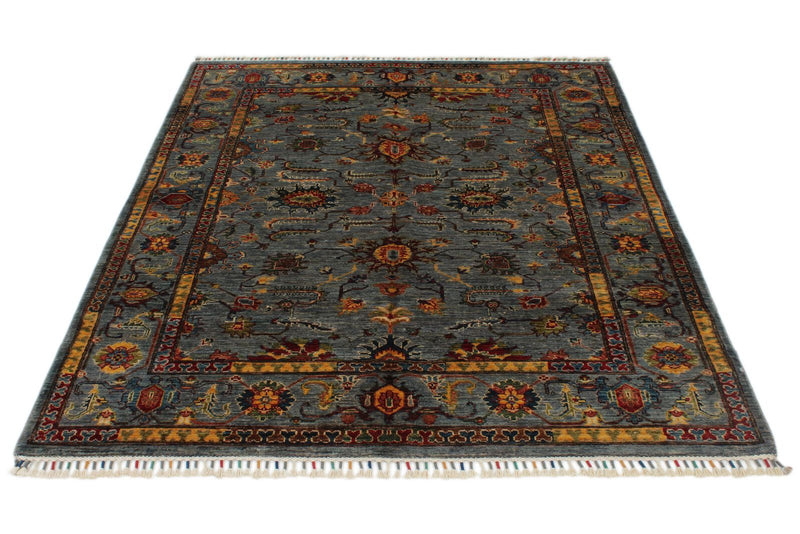 5x6 Gray and Multicolor Turkish Tribal Rug