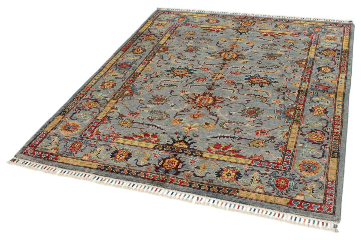 5x6 Gray and Multicolor Turkish Tribal Rug