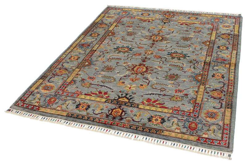 5x6 Gray and Multicolor Turkish Tribal Rug