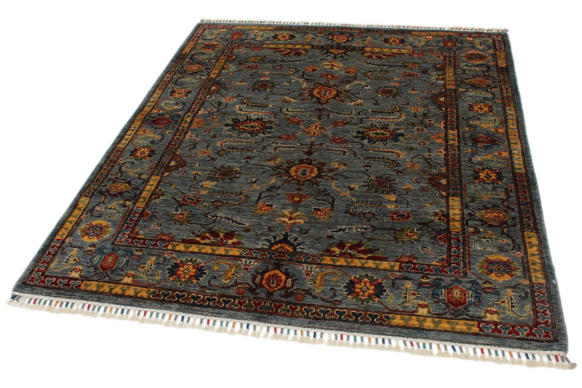 5x6 Gray and Multicolor Turkish Tribal Rug