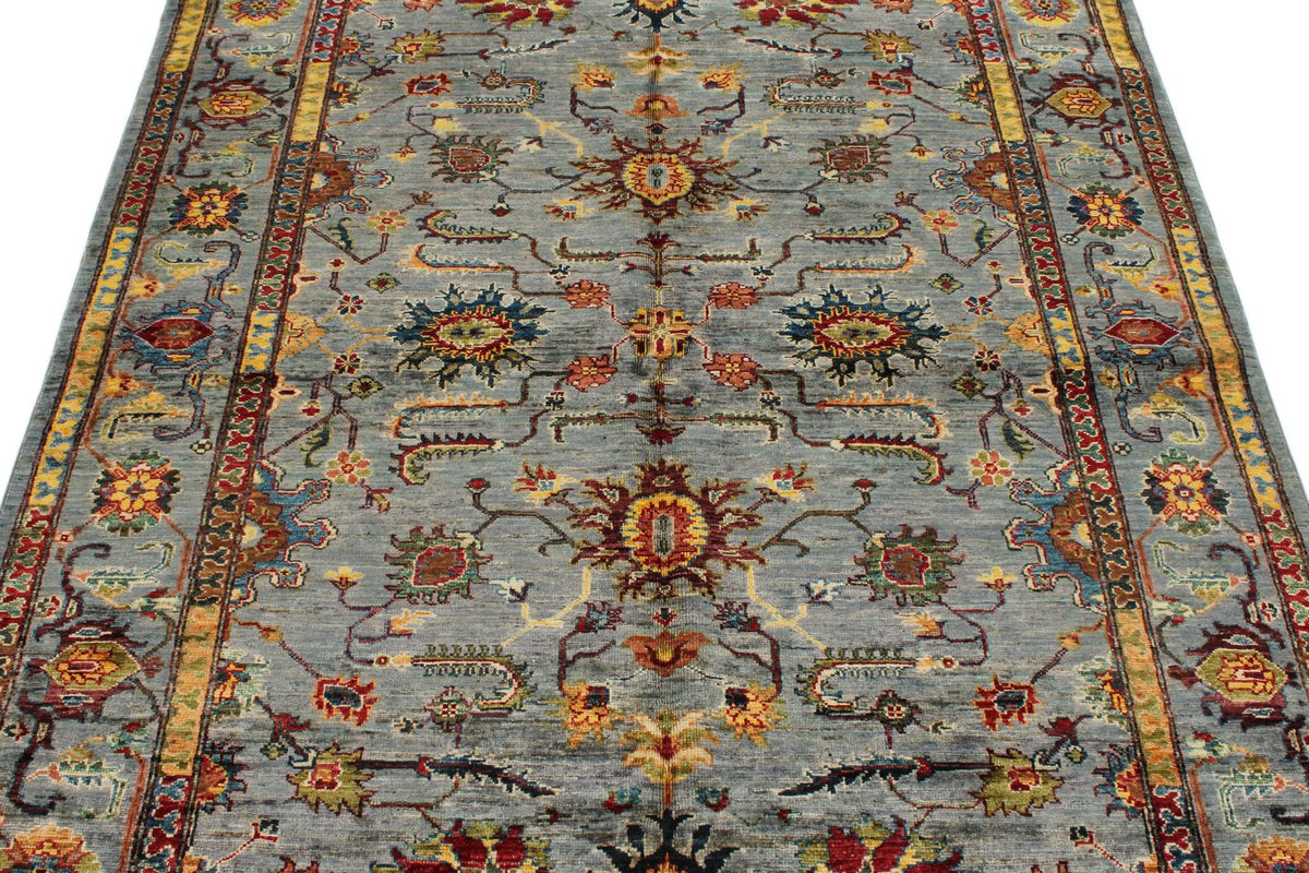 5x6 Gray and Multicolor Turkish Tribal Rug