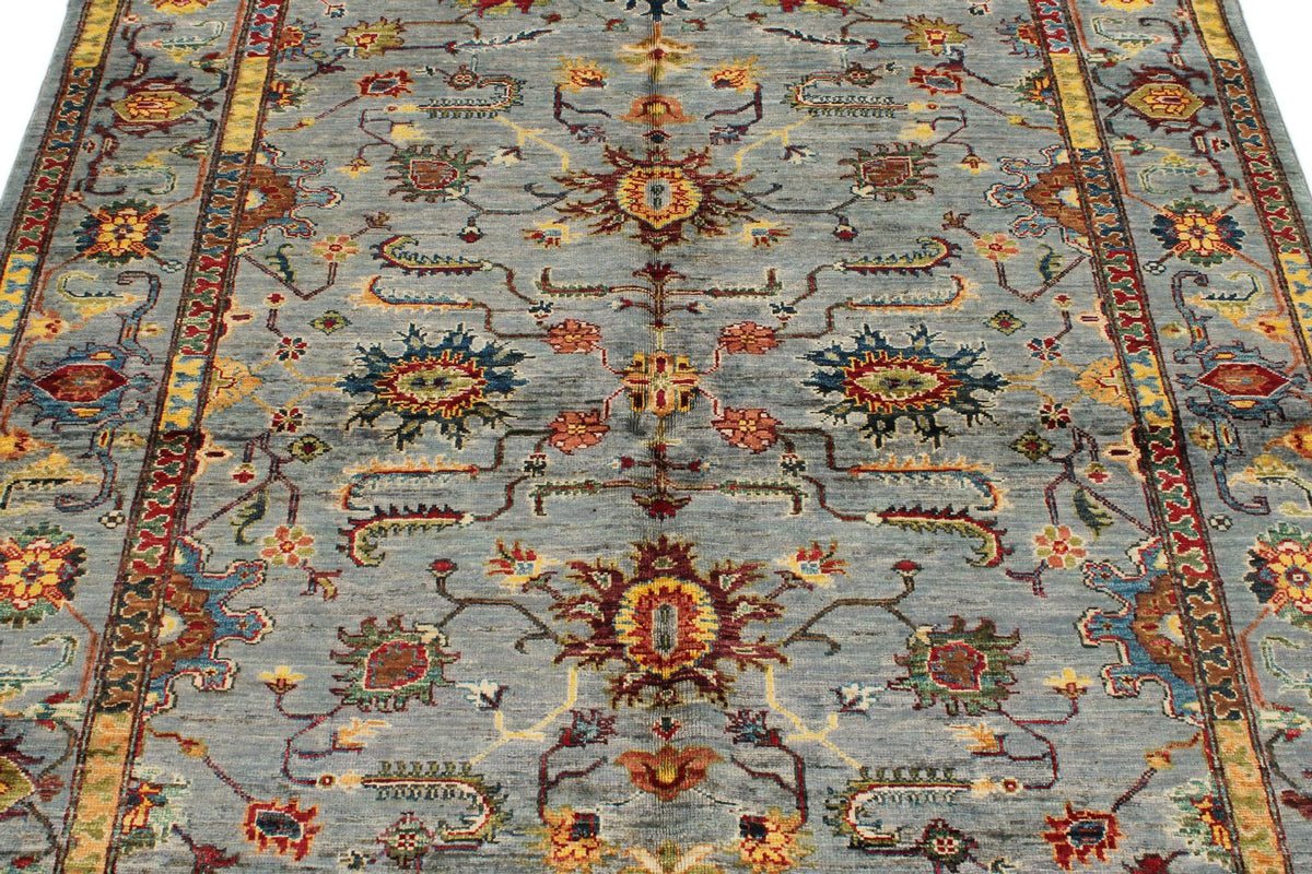 5x6 Gray and Multicolor Turkish Tribal Rug
