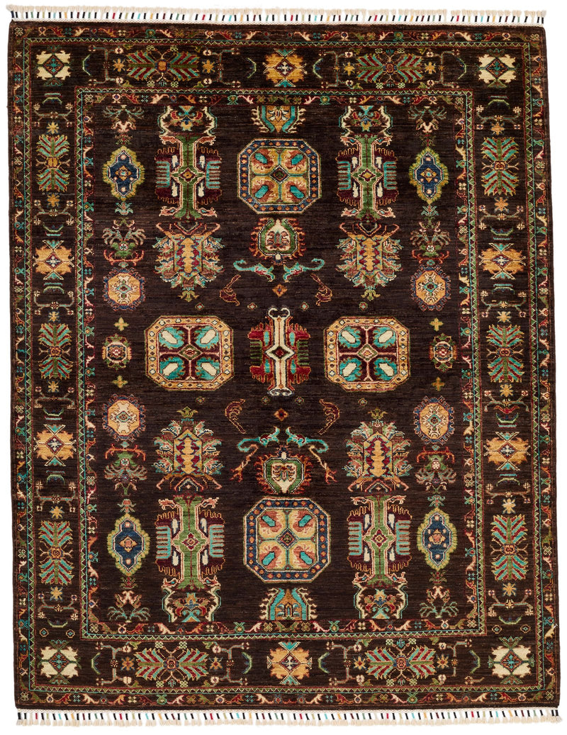 5x7 Brown and Beige Turkish Tribal Rug