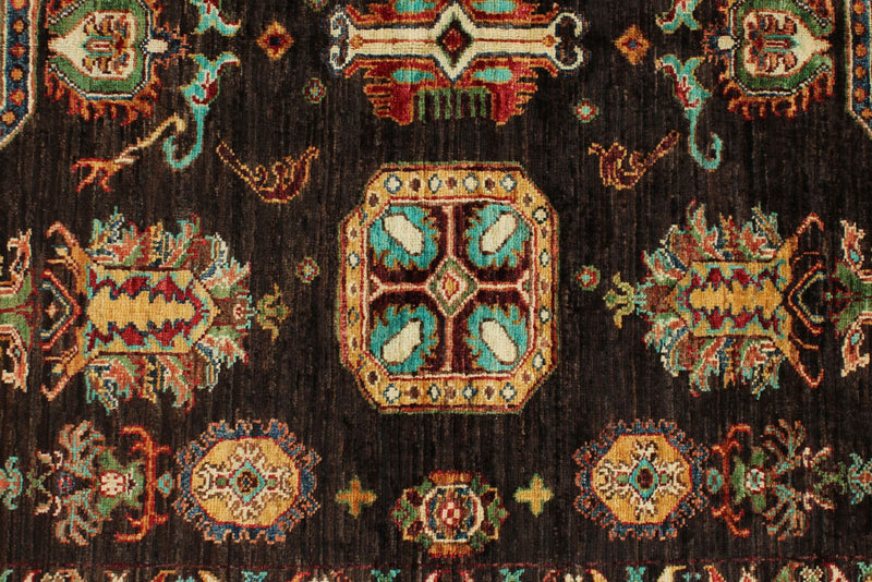 5x7 Brown and Beige Turkish Tribal Rug