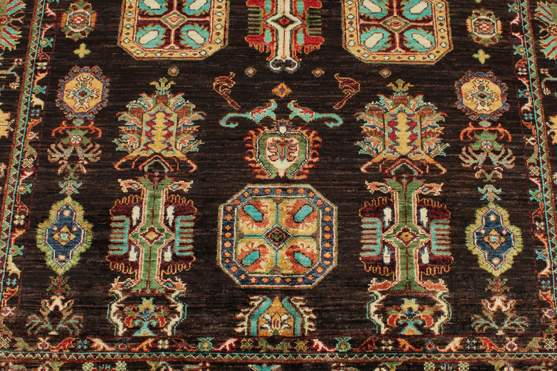 5x7 Brown and Beige Turkish Tribal Rug