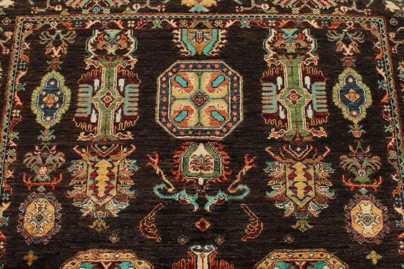 5x7 Brown and Beige Turkish Tribal Rug