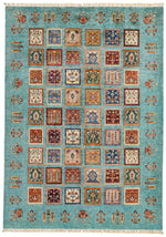 7x10 Blue and Multicolor Turkish Tribal Rug