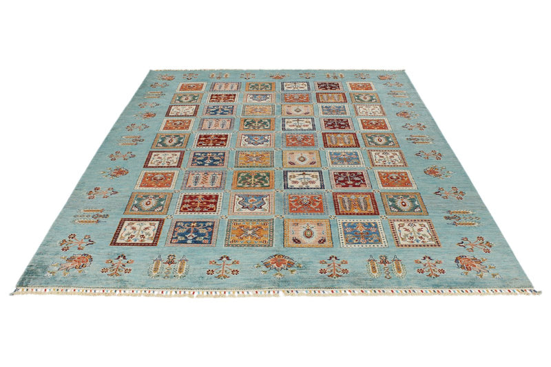 7x10 Blue and Multicolor Turkish Tribal Rug