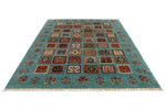 7x10 Blue and Multicolor Turkish Tribal Rug