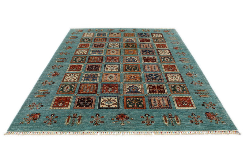 7x10 Blue and Multicolor Turkish Tribal Rug