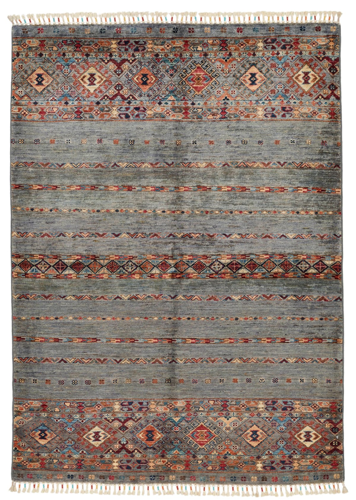 4x6 Gray and Multicolor Tribal Rug