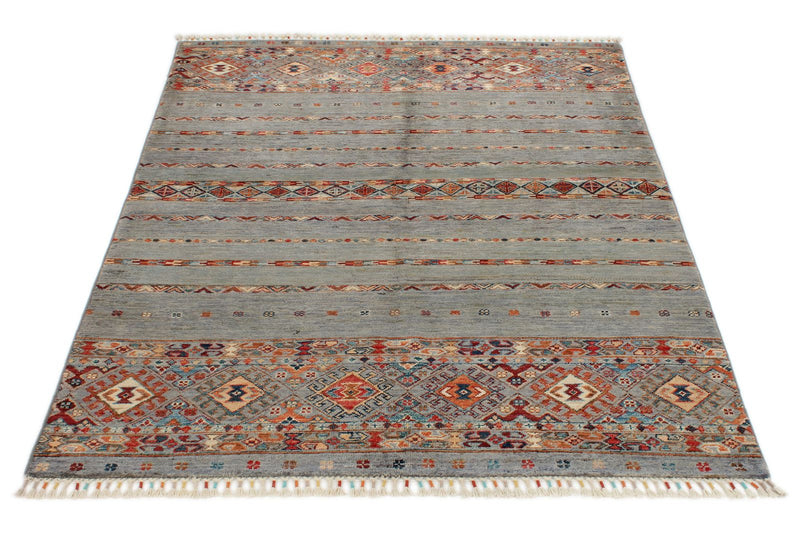 4x6 Gray and Multicolor Tribal Rug