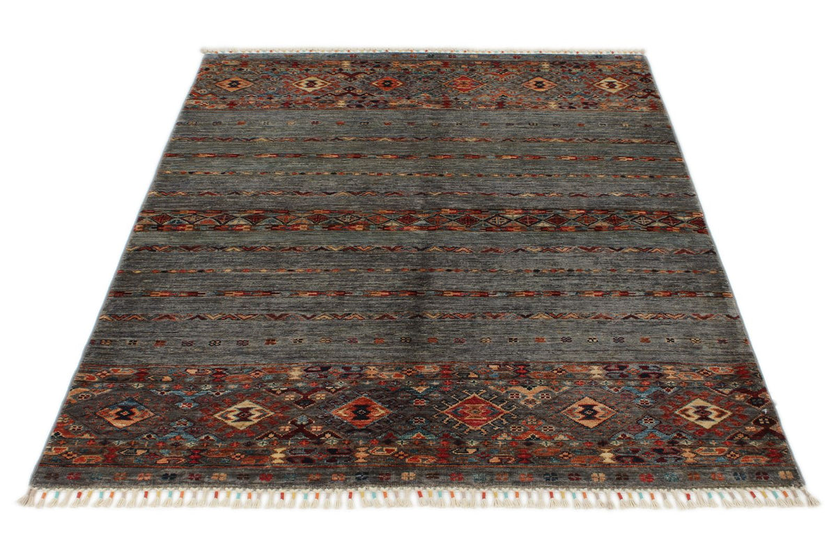 4x6 Gray and Multicolor Tribal Rug
