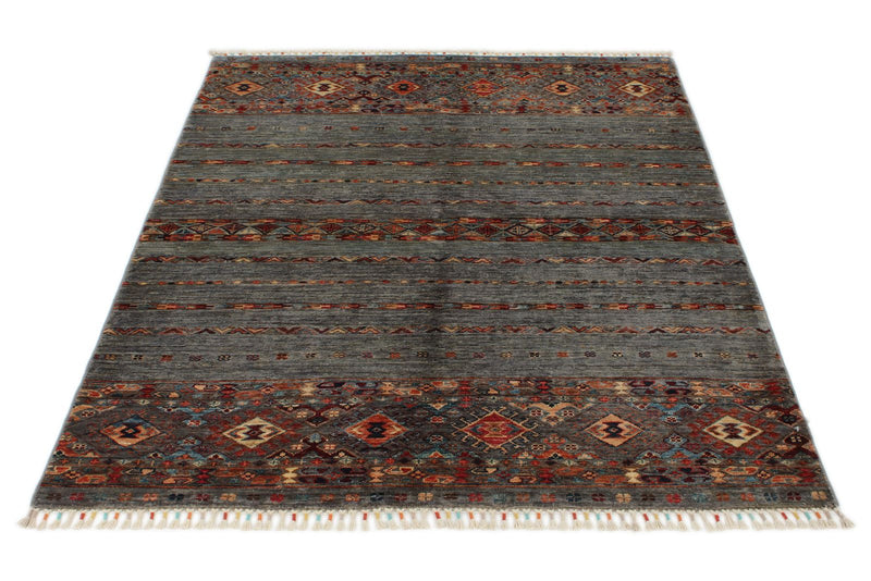 4x6 Gray and Multicolor Tribal Rug