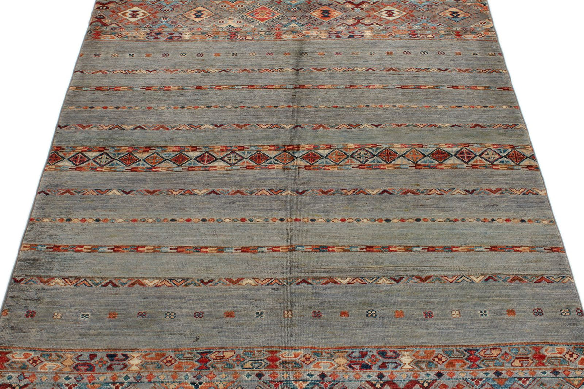 4x6 Gray and Multicolor Tribal Rug