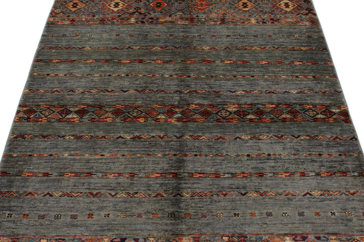 4x6 Gray and Multicolor Tribal Rug