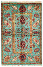 4x6 Turquoıse and Red Turkish Tribal Rug