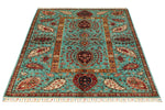 4x6 Turquoıse and Red Turkish Tribal Rug