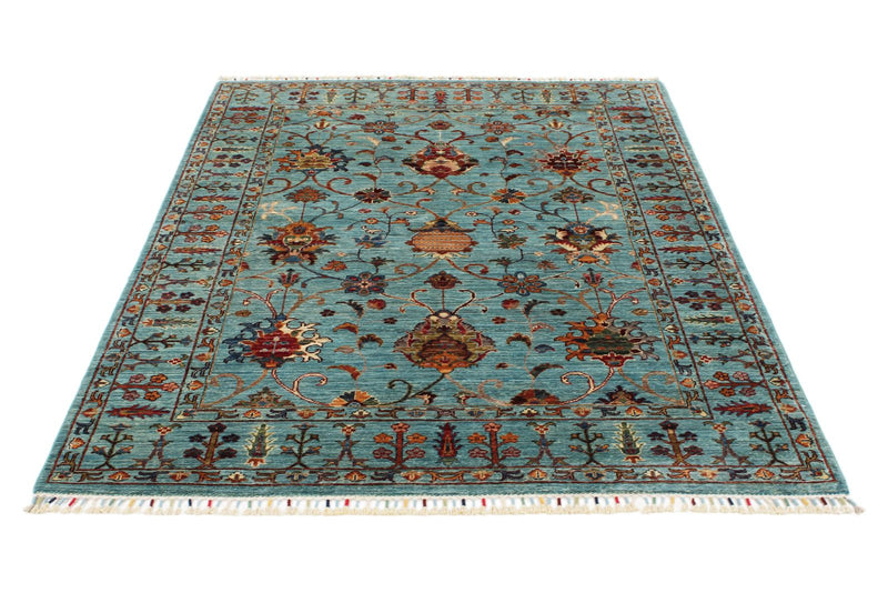 5x7 Blue and Blue Turkish Tribal Rug