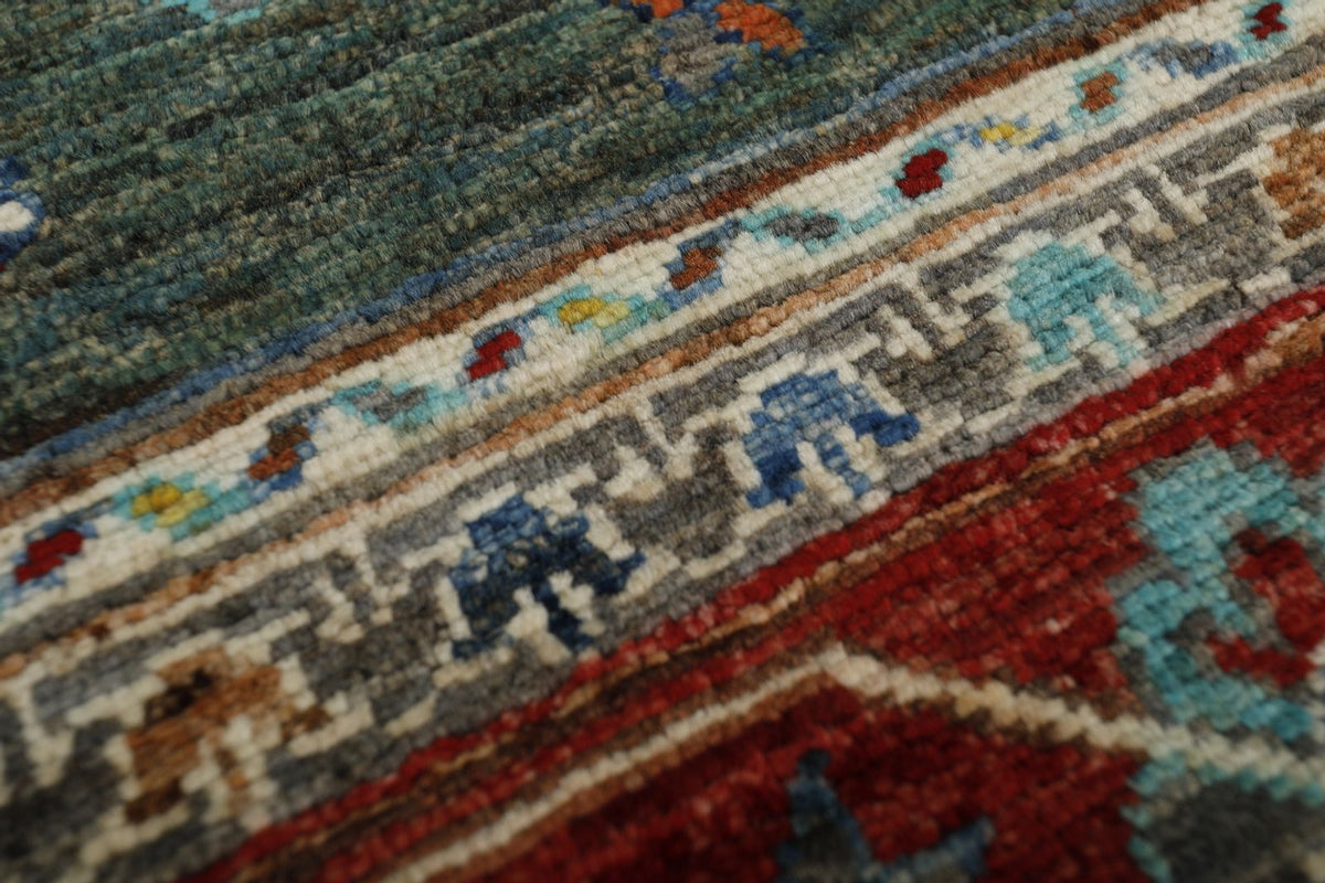 5x7 Green and Red Turkish Tribal Rug
