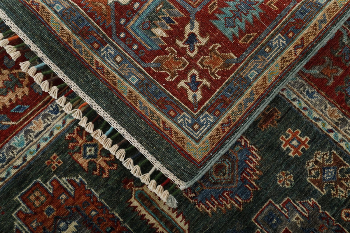5x7 Green and Red Turkish Tribal Rug