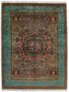 6x8 Light Brown and Blue Turkish Tribal Rug