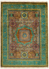 6x8 Rust and Green Turkish Tribal Rug