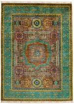 6x8 Rust and Green Turkish Tribal Rug