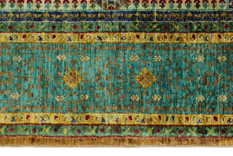 6x8 Rust and Green Turkish Tribal Rug