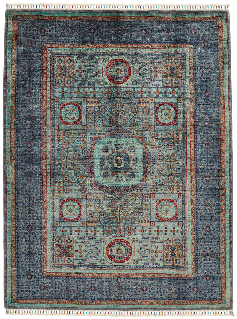 5x7 Light Blue and Gray Turkish Tribal Rug