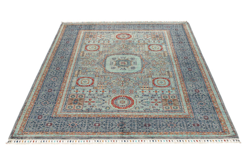 5x7 Light Blue and Gray Turkish Tribal Rug