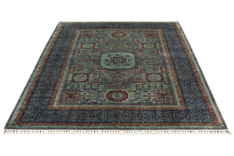 5x7 Light Blue and Gray Turkish Tribal Rug