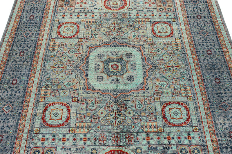 5x7 Light Blue and Gray Turkish Tribal Rug