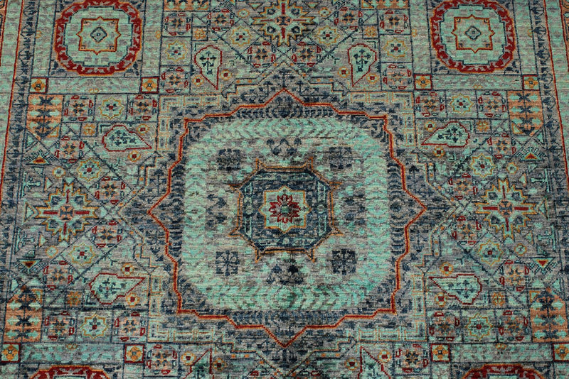 5x7 Light Blue and Gray Turkish Tribal Rug