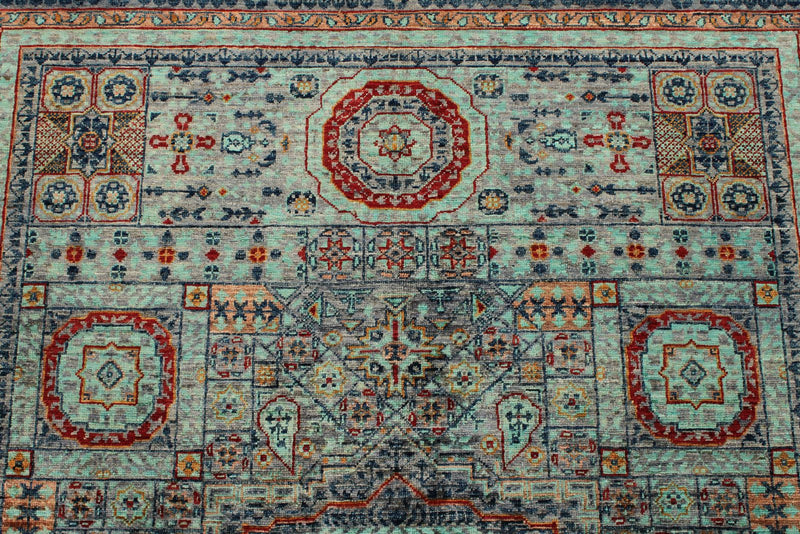 5x7 Light Blue and Gray Turkish Tribal Rug