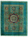 5x7 Green and Blue Turkish Tribal Rug