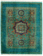 5x7 Green and Blue Turkish Tribal Rug