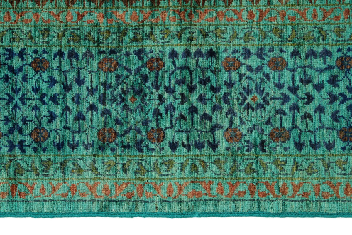 5x7 Green and Blue Turkish Tribal Rug