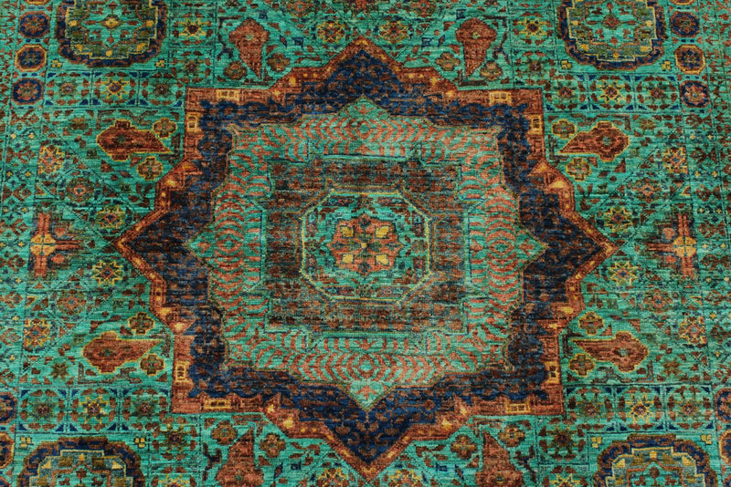 5x7 Green and Blue Turkish Tribal Rug